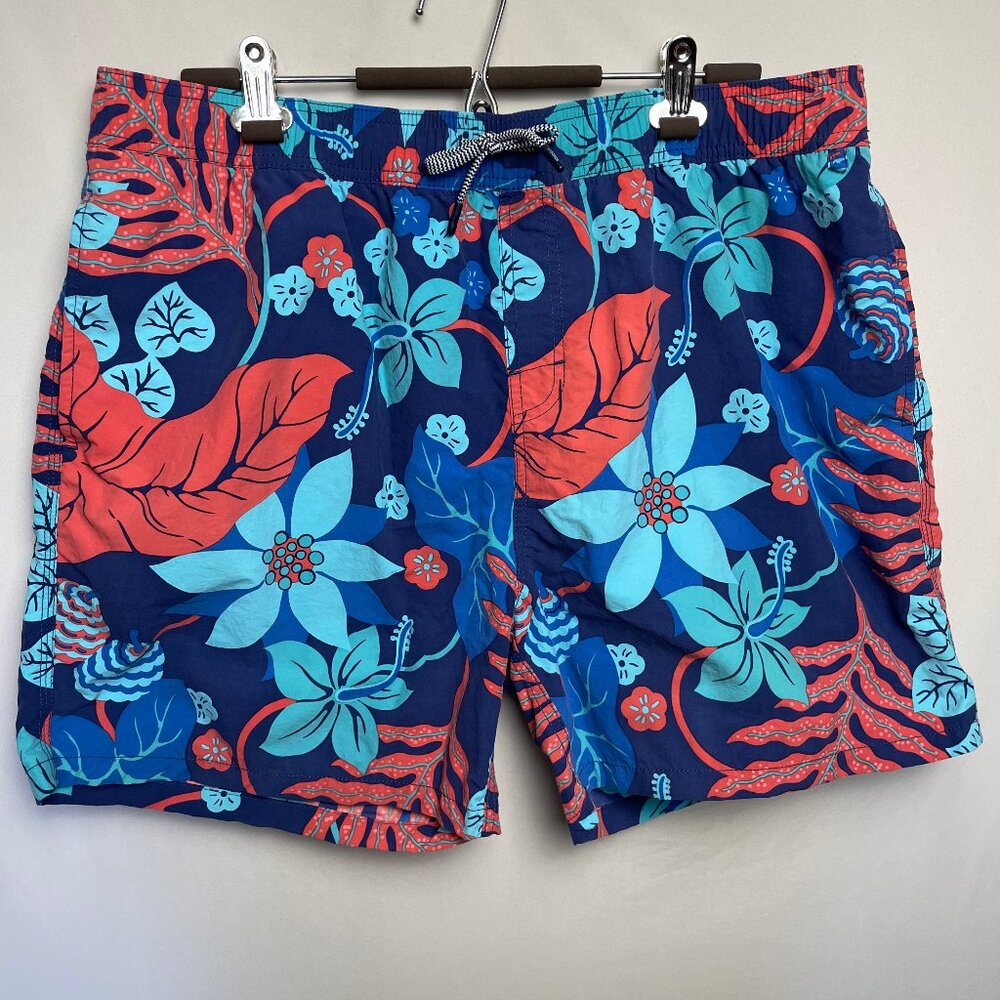 Reyn Spooner Mens Hawaiian Swim Shorts Size 2XL Blue Floral Tie Lined Pockets